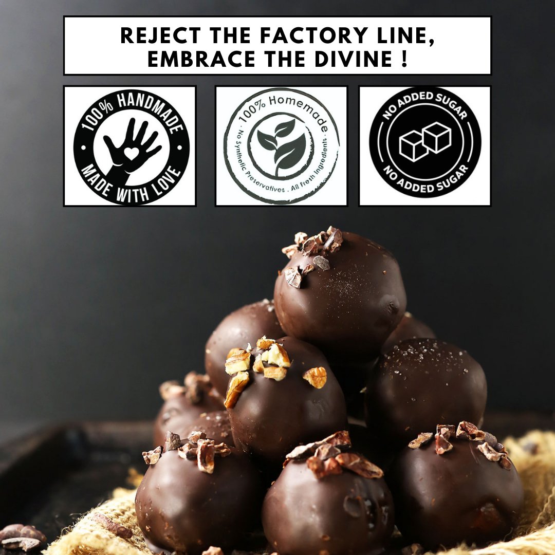 Reject the factory and embrace the divine with 100% handmade, !00% homemade and no added sugar choco peanut energy balls.