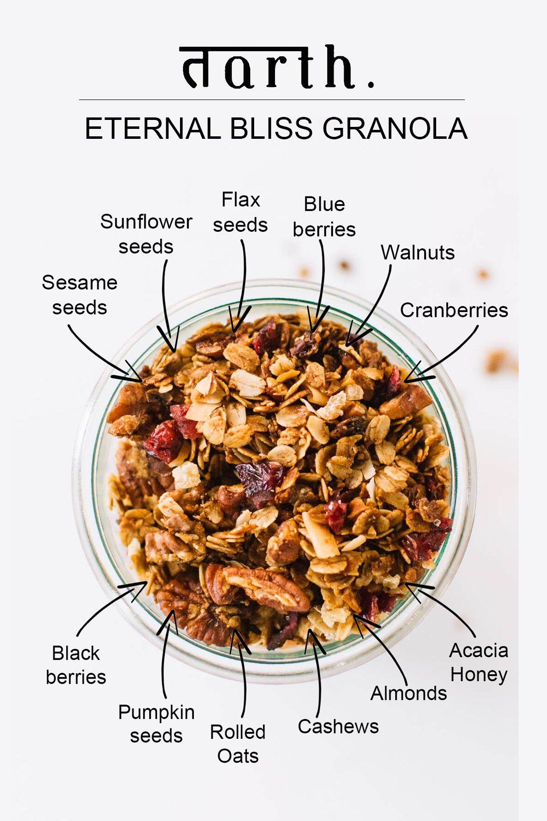All the ingredients in Tarth's Eternal Bliss Granola.