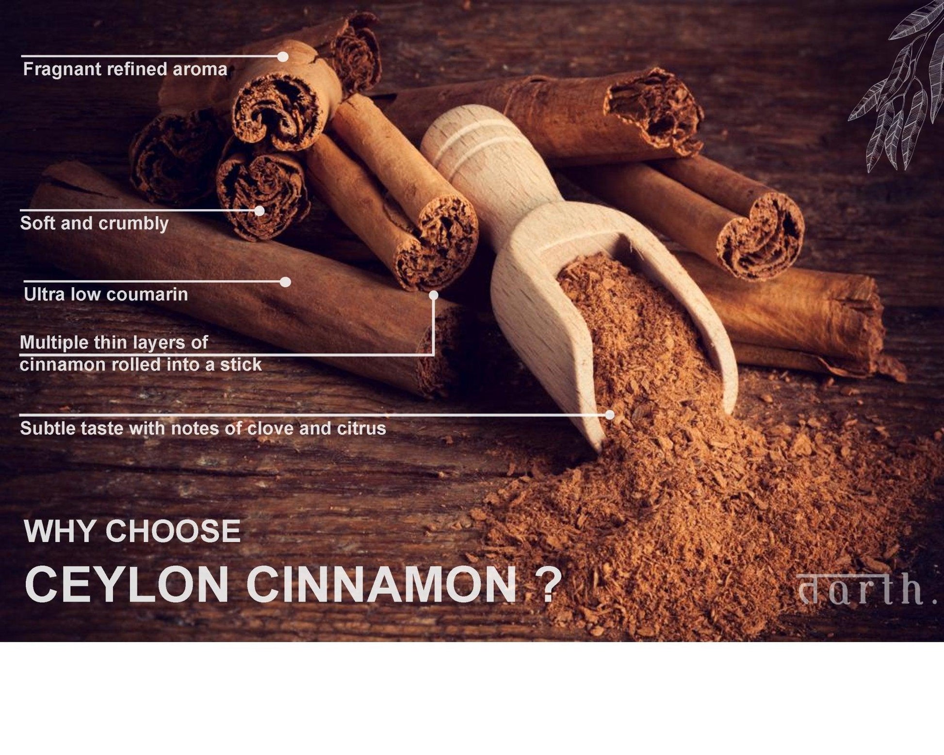 Tarth Organic Ceylon Cinnamon Powder | True Cinnamon Powder - Sourced from Sri Lanka 